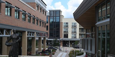 Commercial buildings and the public market in Lenexa, KS