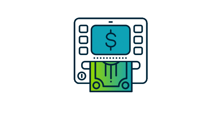 An Old Missouri Bank animation of an ATM with cash coming out