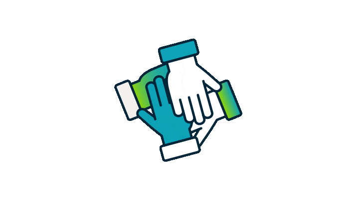 An Old Missouri Bank animation of four hands joining in the middle