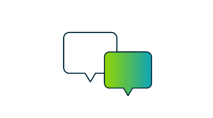 An Old Missouri Bank animation of a pair of white and green chat bubbles