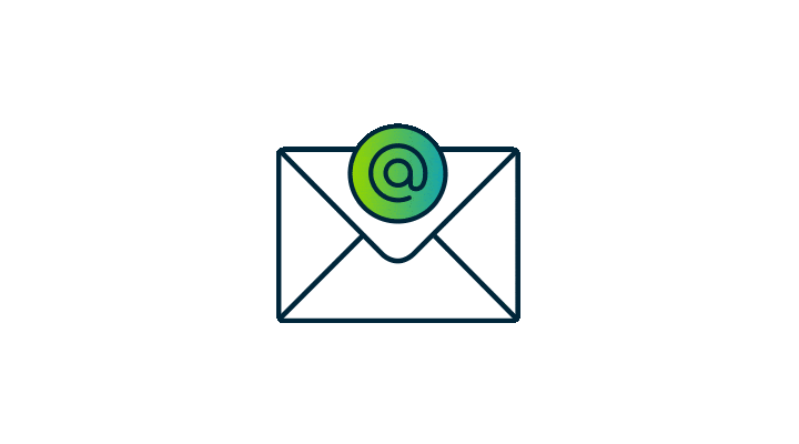 An Old Missouri Bank animation of an email envelope with @ symbol on top