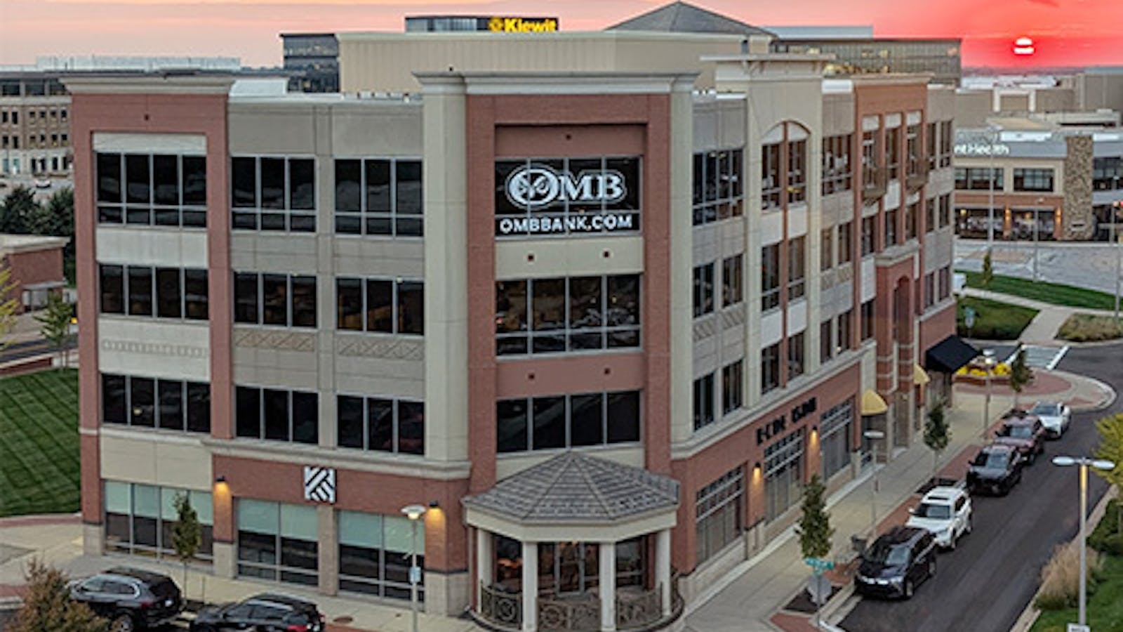 A red brick and brown stucco office building