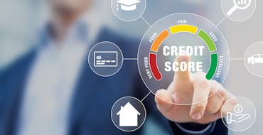 Out of focus man touching a graphic of credit score